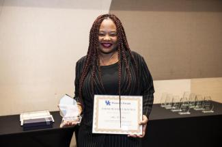 Abeni El-Amin, Ph.D., with the College of Education, is the 2025 Sarah Bennett Holmes staff award winner.